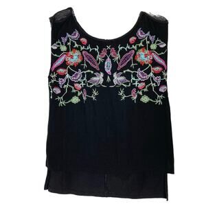 NWOT CRISTINA Top S Floral Neon Embroidery Cut Out Sleeveless Multi Pink Blue